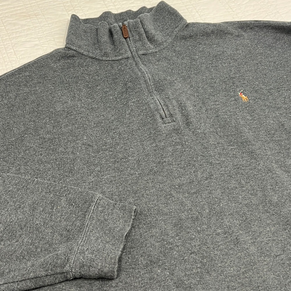 Polo Ralph Lauren Mens 3XB Estate Rib Quarter Zip Pullover Charcoal Grey Cotton